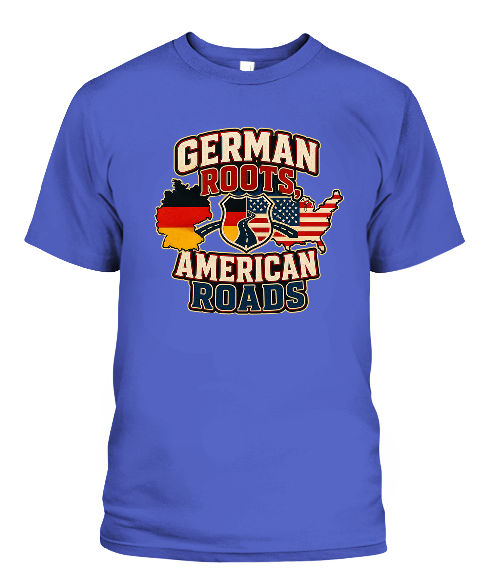 German Roots, American Roads — T-Shirt in Periwinkle