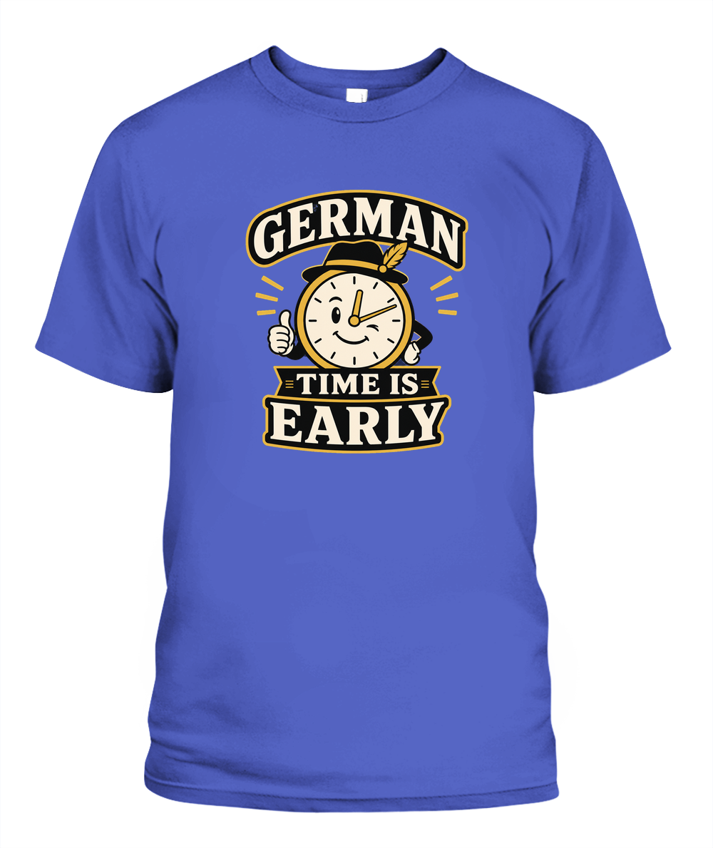 German Time Is Early — T-Shirt in Periwinkle
