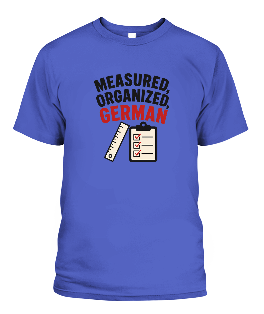 Measured, Organized, German — T-Shirt in Periwinkle