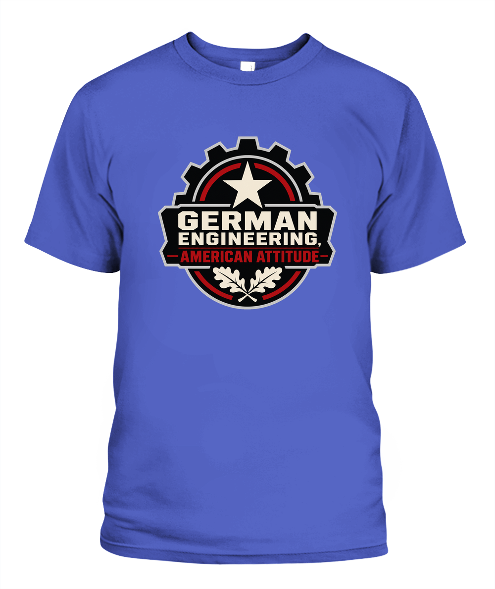 German Engineering, American Attitude — T-Shirt in Periwinkle