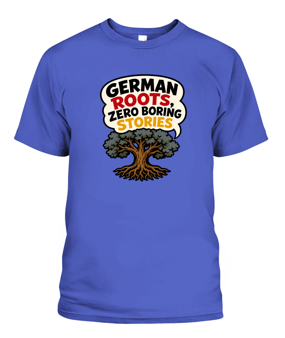 German Roots, Zero Boring Stories — T-Shirt in Periwinkle