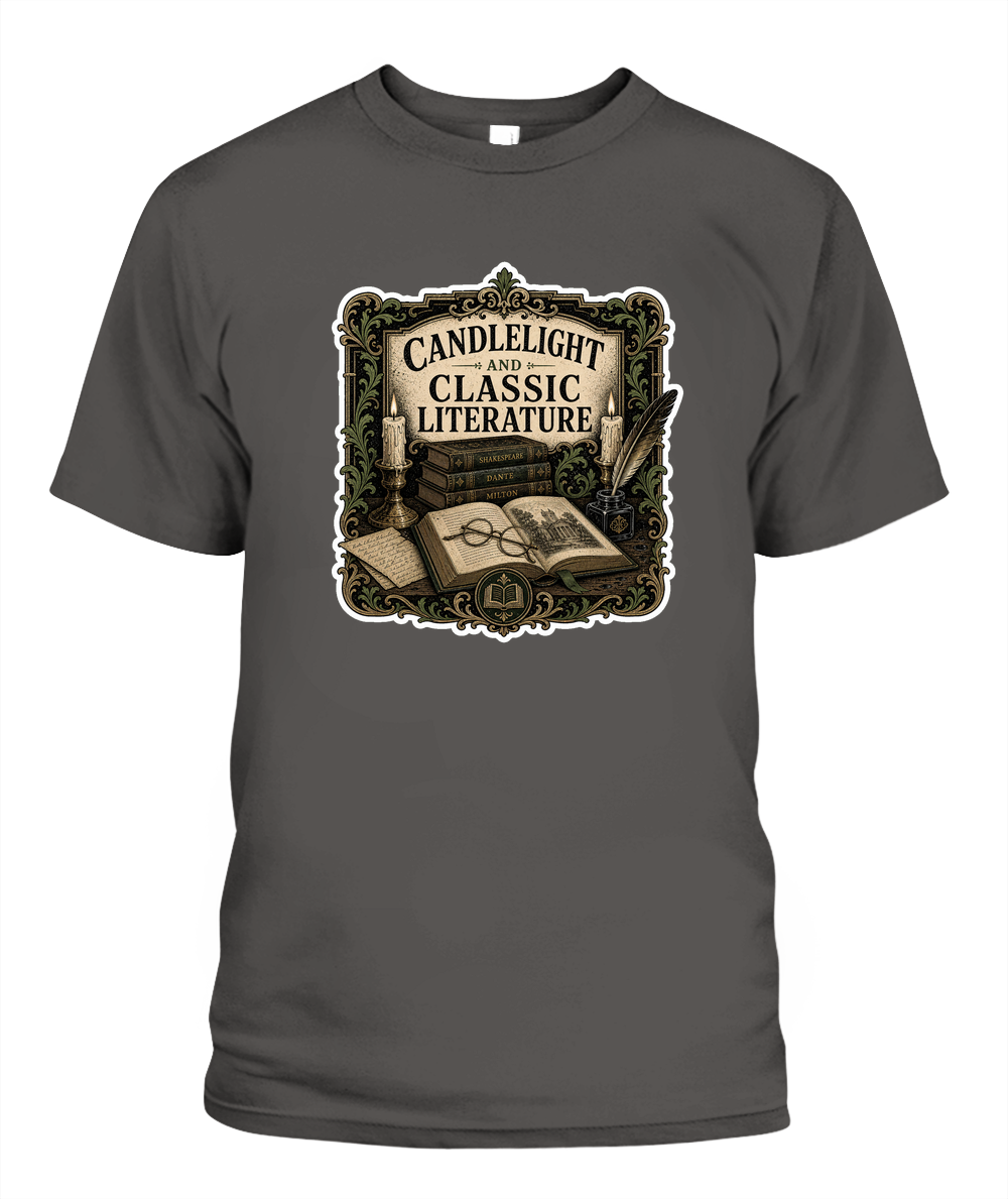 Candlelight and Classic Literature Book Lover T-Shirt | Reading Gift
