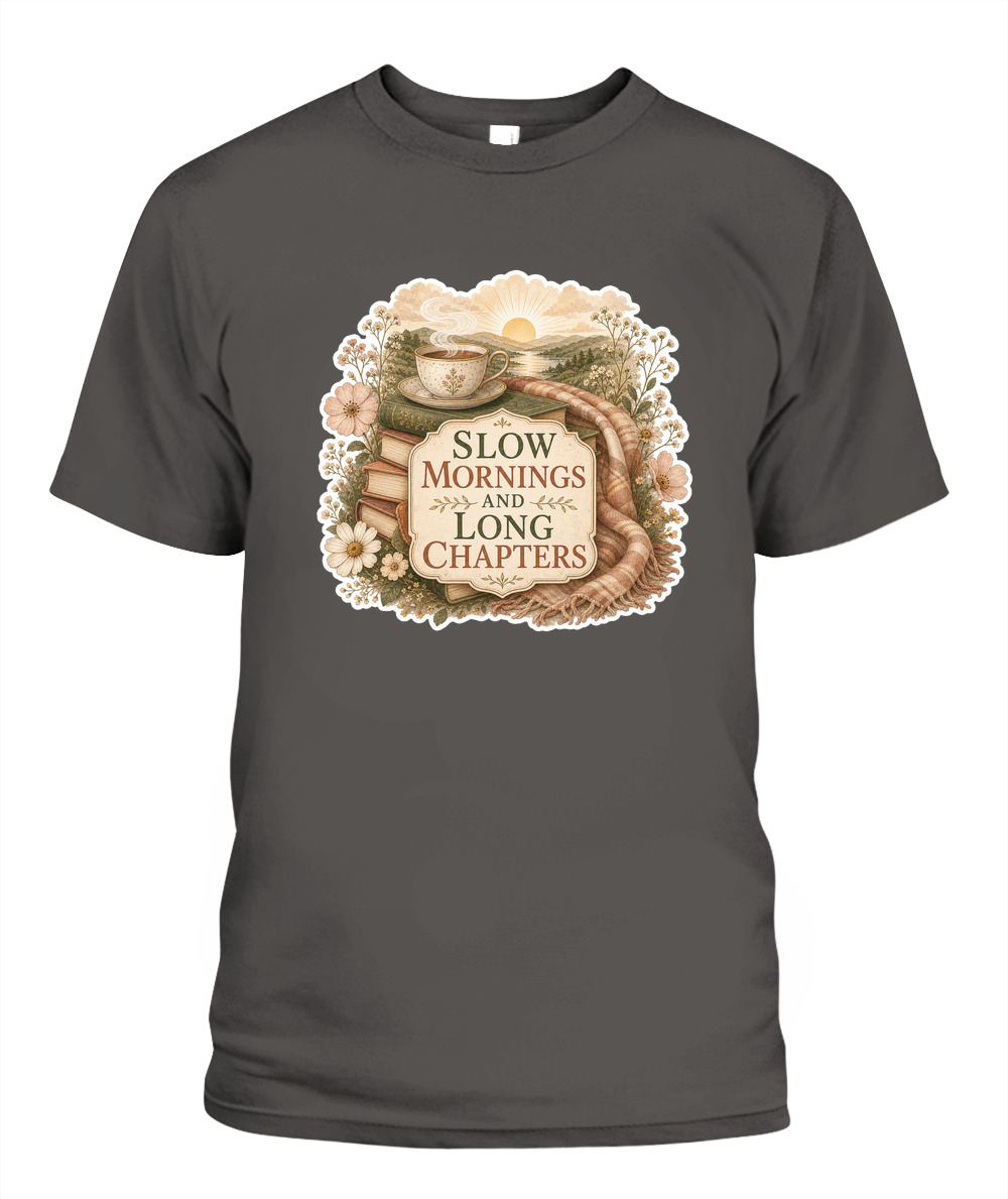 Slow Mornings and Long Chapters Book Lover T-Shirt | Reading Gift