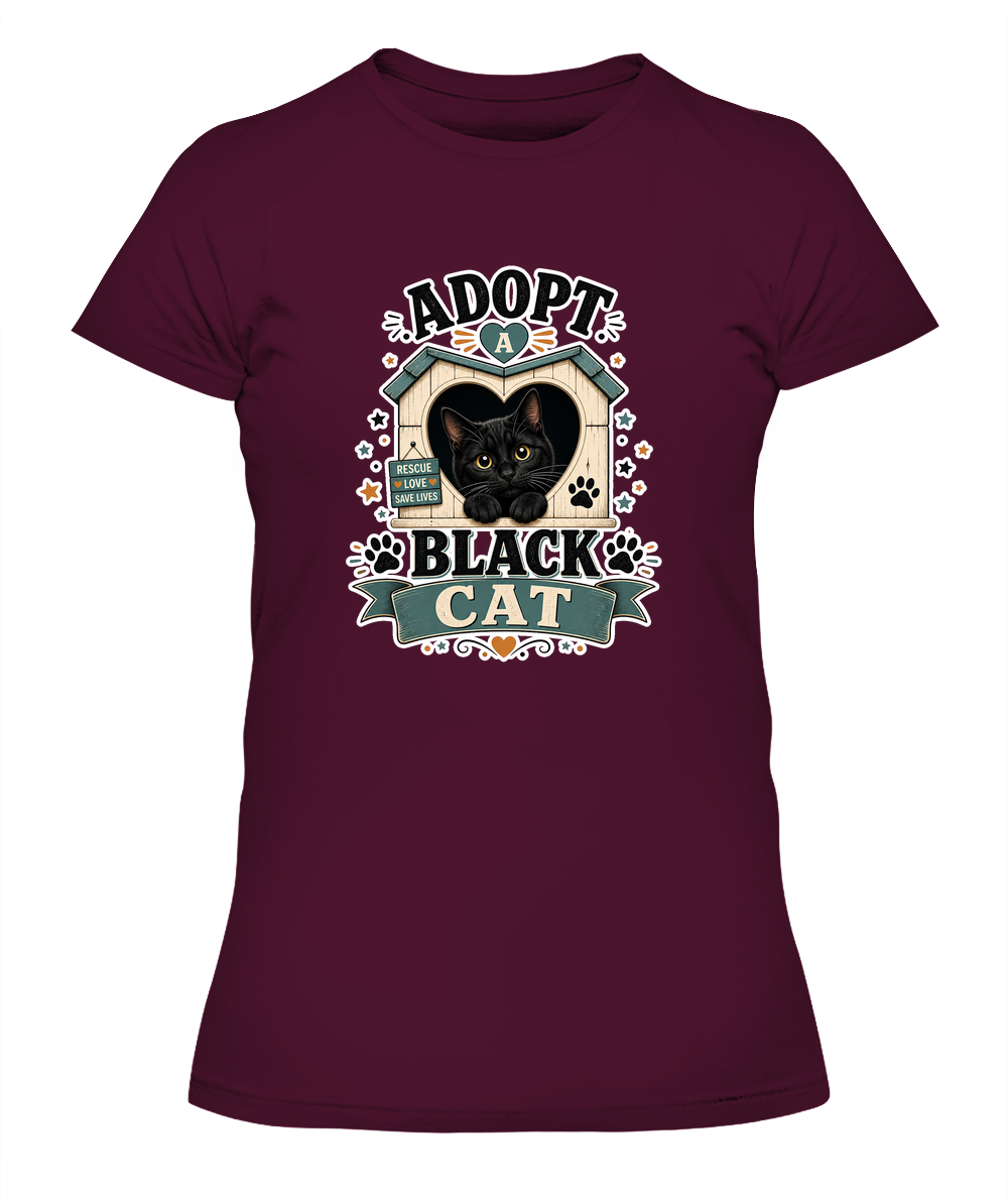 Adopt a Black Cat Ladies T-Shirt | Black Cat Lover Gift