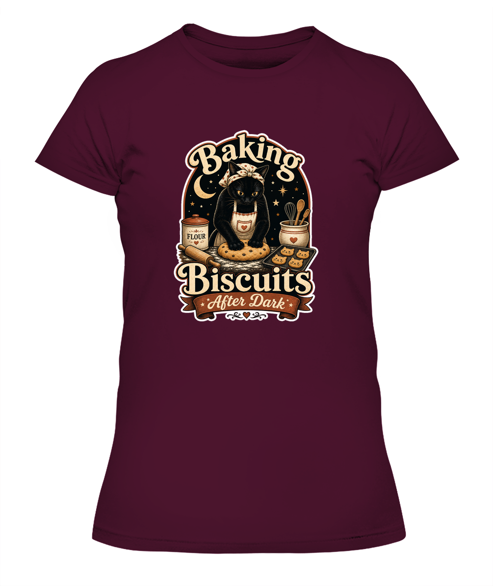 Baking Biscuits After Dark Ladies T-Shirt | Black Cat Lover Gift