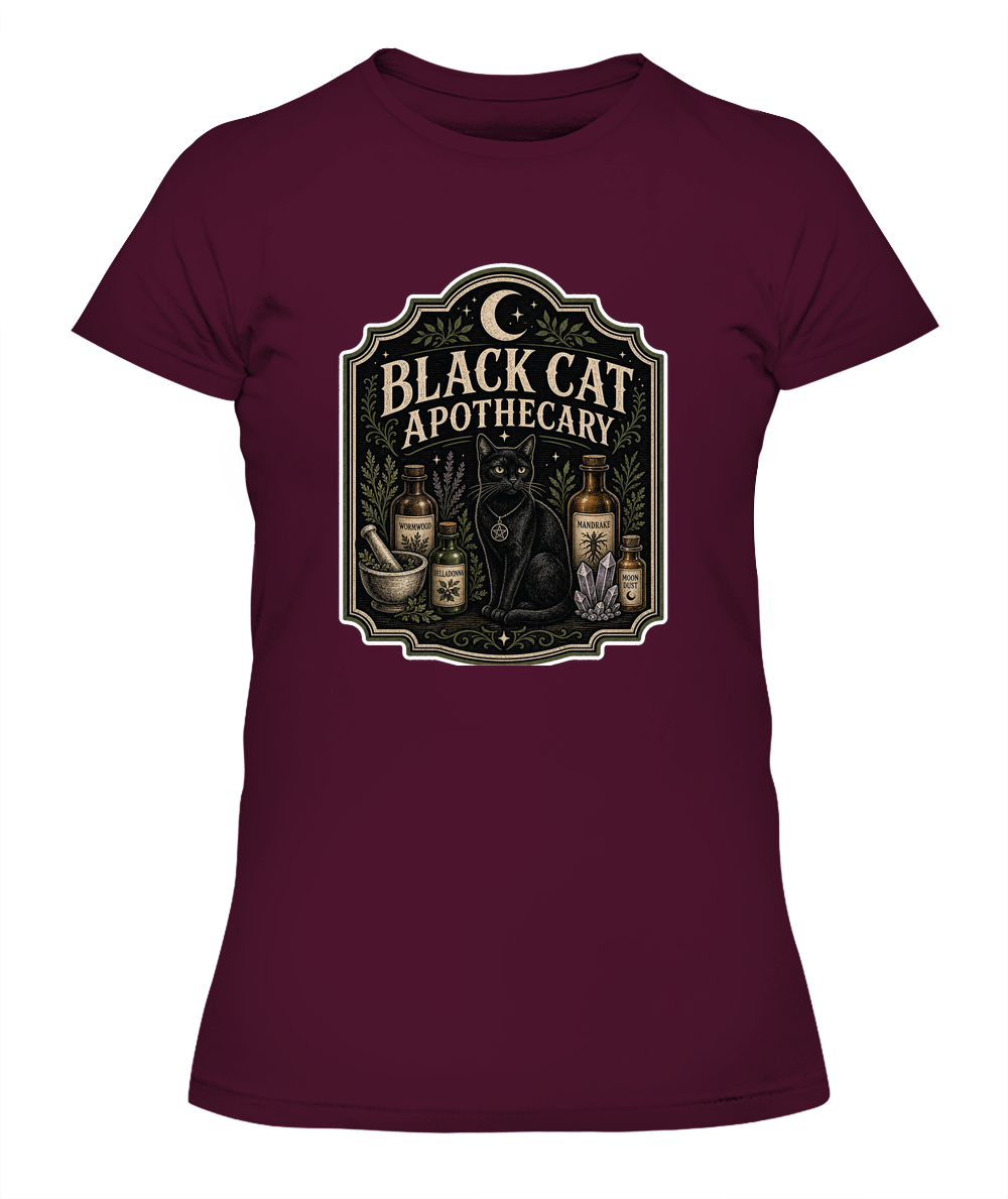 Black Cat Apothecary Ladies T-Shirt | Black Cat Lover Gift