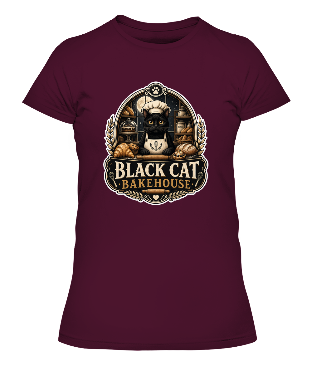 Black Cat Bakehouse Ladies T-Shirt | Black Cat Lover Gift