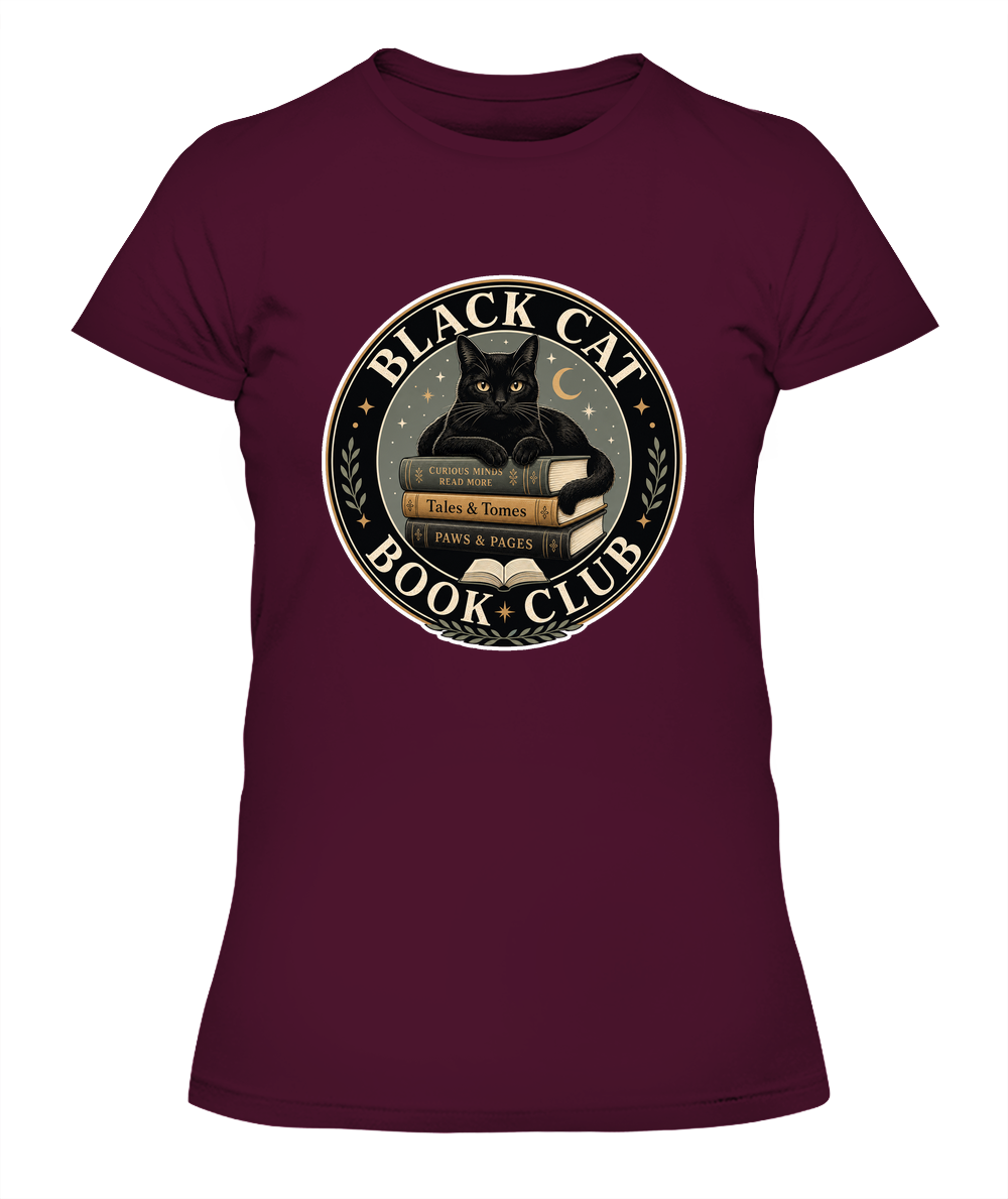 Black Cat Book Club Ladies T-Shirt | Black Cat Lover Gift