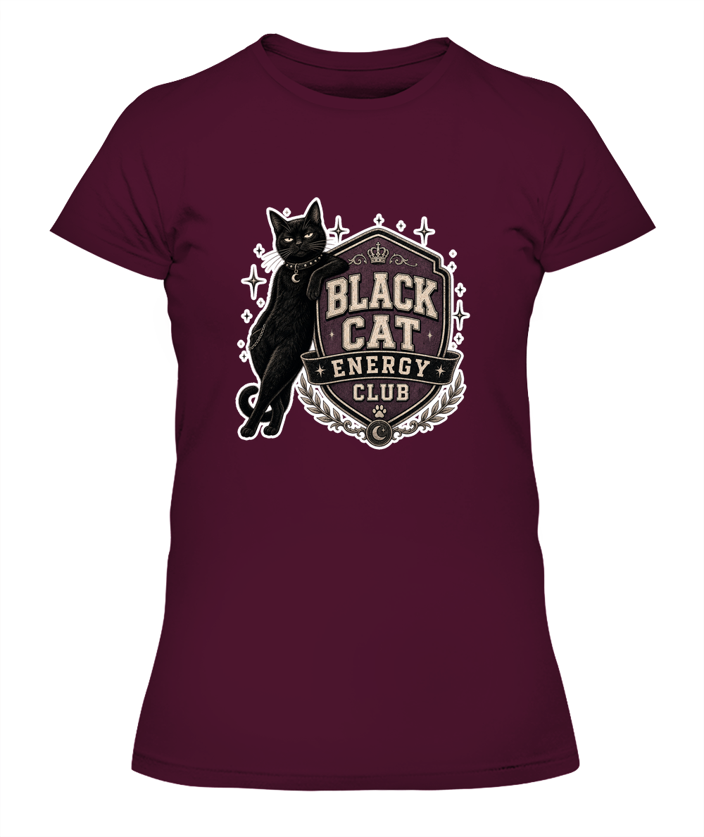 Black Cat Energy Club Ladies T-Shirt | Black Cat Lover Gift