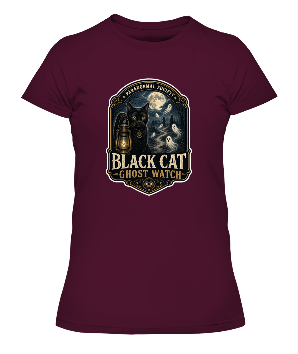 Black Cat Ghost Watch Ladies T-Shirt | Black Cat Lover Gift