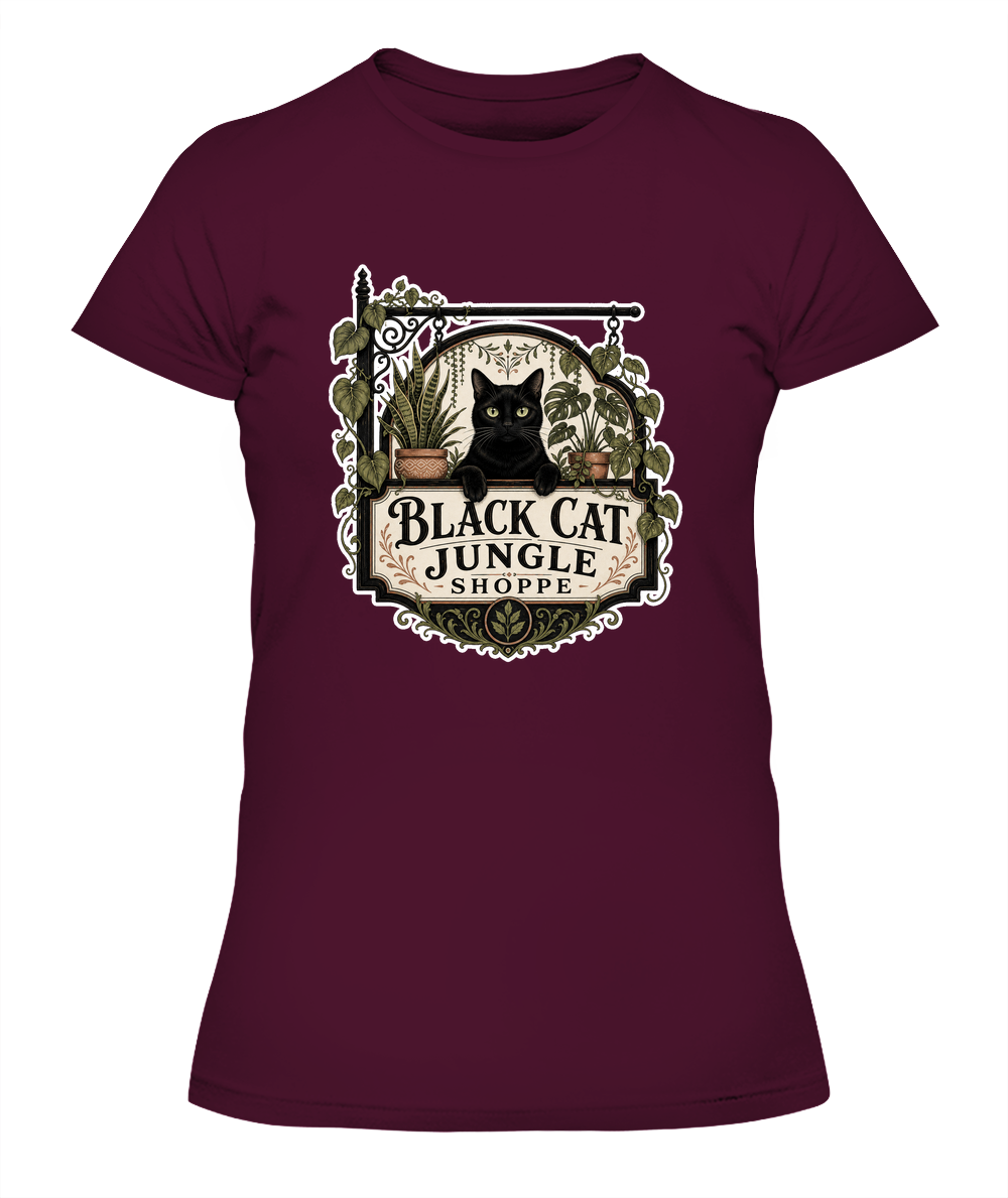 Black Cat Jungle Shoppe Ladies T-Shirt | Black Cat Lover Gift