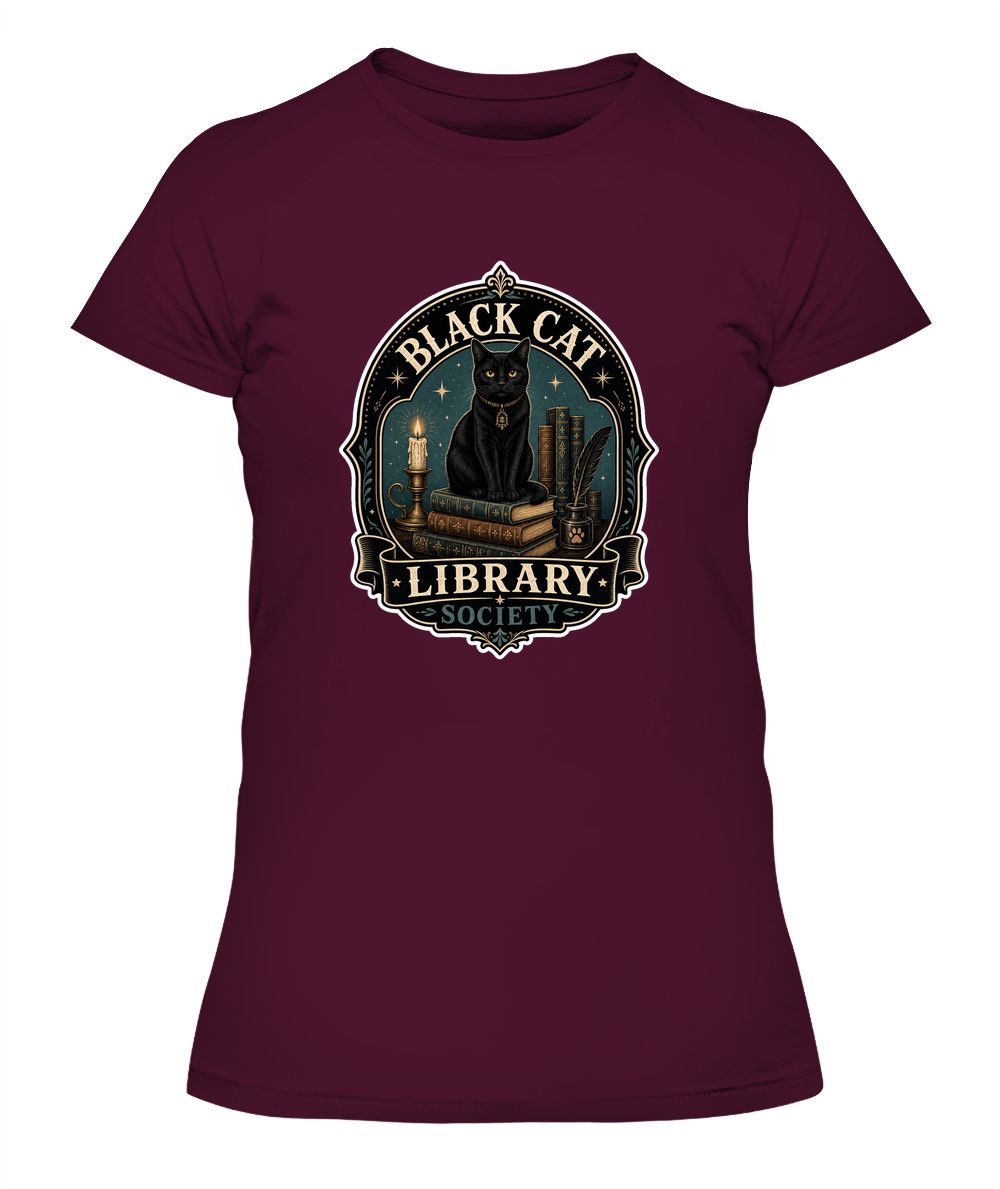 Black Cat Library Society Ladies T-Shirt | Black Cat Lover Gift
