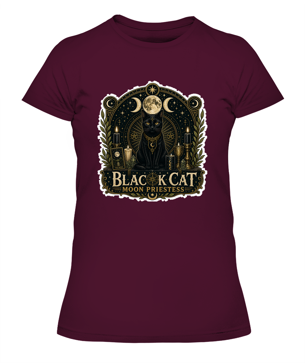 Black Cat Moon Priestess Ladies T-Shirt | Black Cat Lover Gift