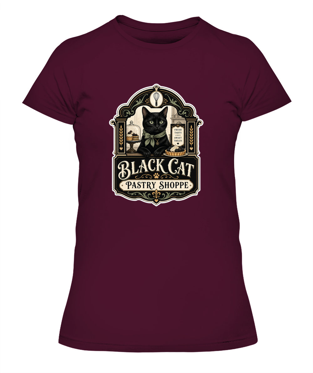 Black Cat Pastry Shoppe Ladies T-Shirt | Black Cat Lover Gift