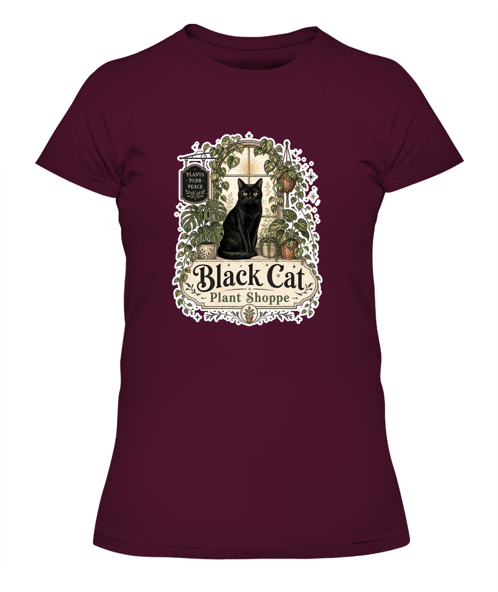 Black Cat Plant Shoppe Ladies T-Shirt | Black Cat Lover Gift