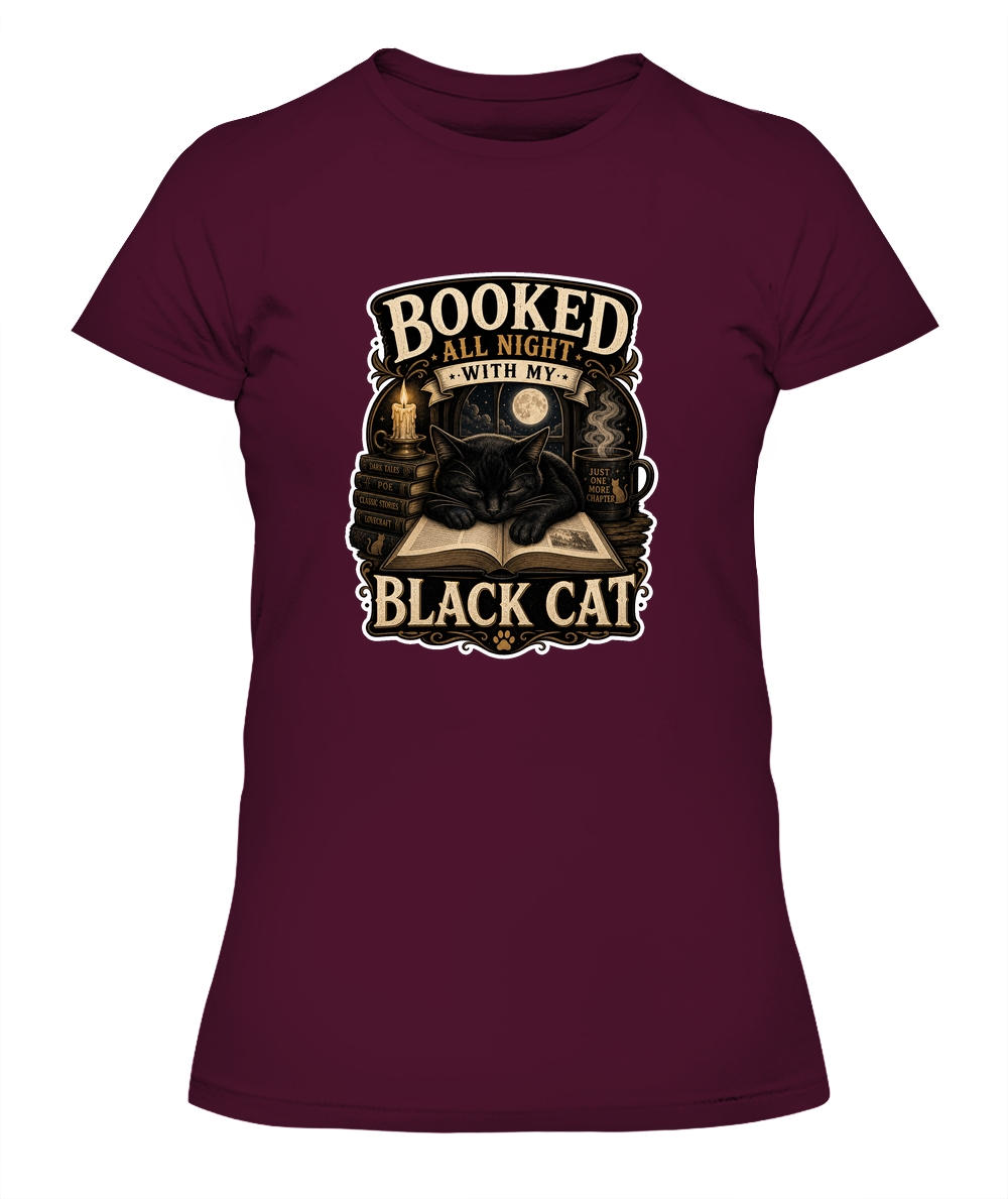 Booked All Night with my Black Cat Ladies T-Shirt | Black Cat Lover Gift