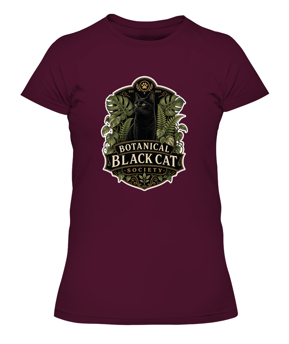 Botanical Black Cat Society Ladies T-Shirt | Black Cat Lover Gift