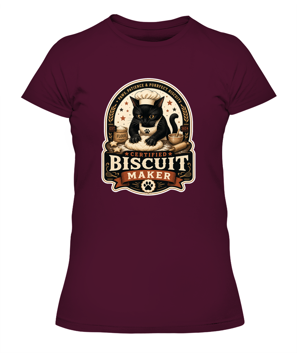 Certified Biscuit Maker Ladies T-Shirt | Black Cat Lover Gift