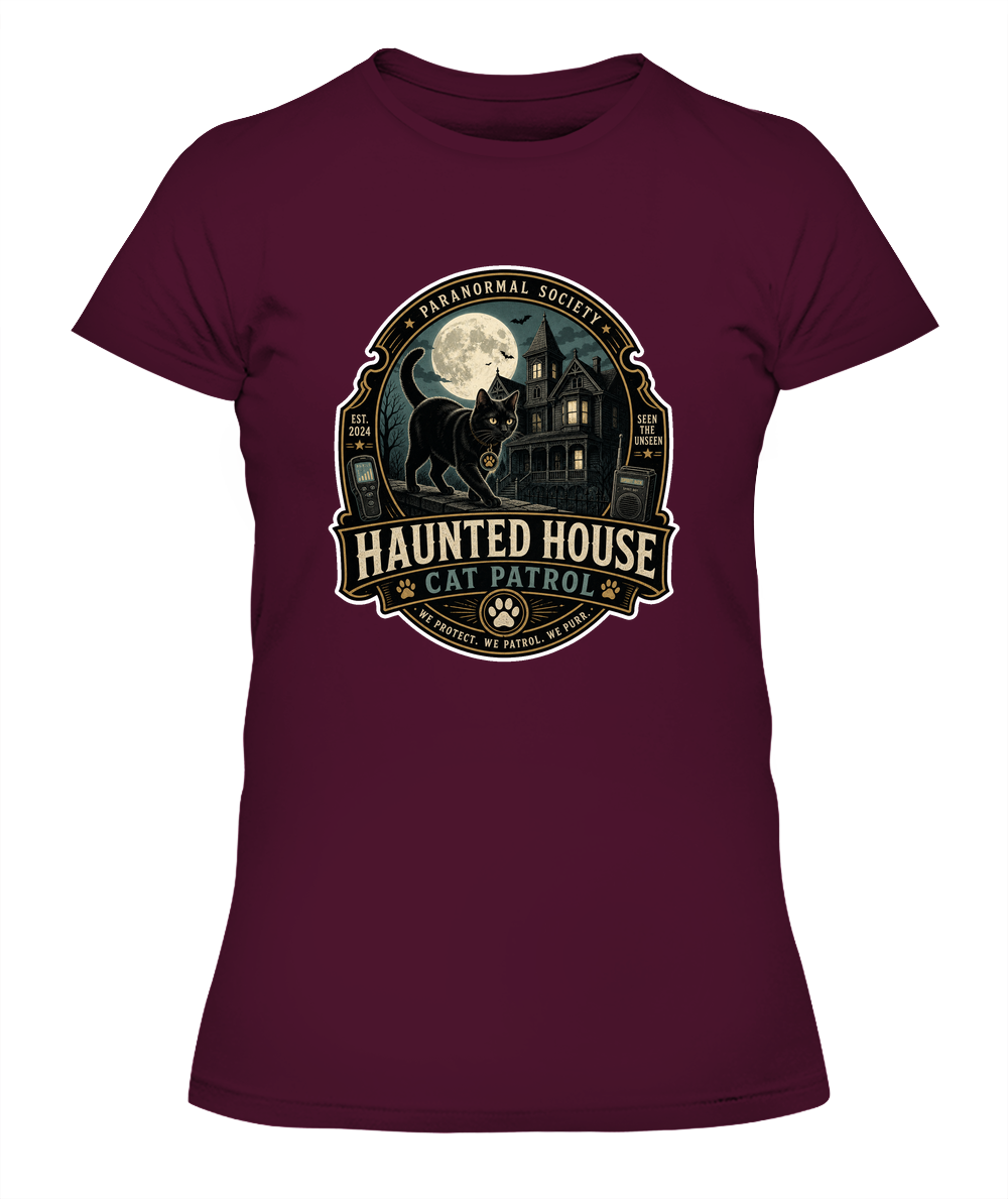 Haunted House Cat Patrol Ladies T-Shirt | Black Cat Lover Gift