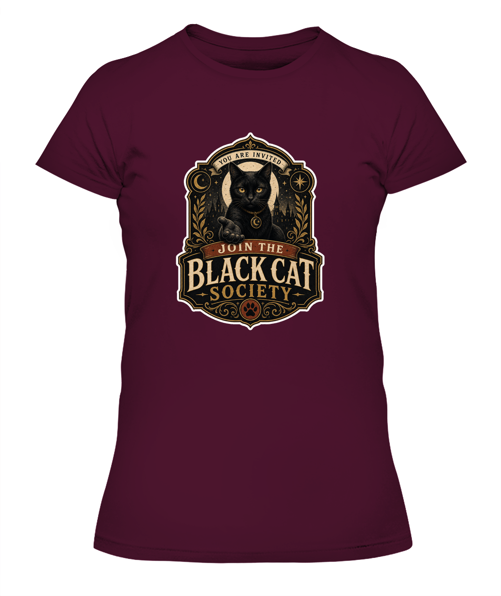Join the Black Cat Society Ladies T-Shirt | Black Cat Lover Gift