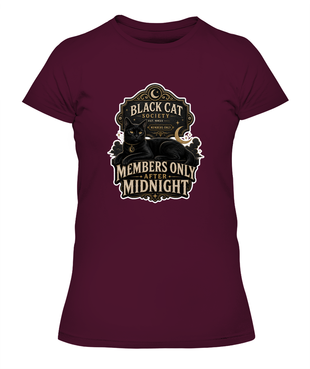 Members Only After Midnight Ladies T-Shirt | Black Cat Lover Gift