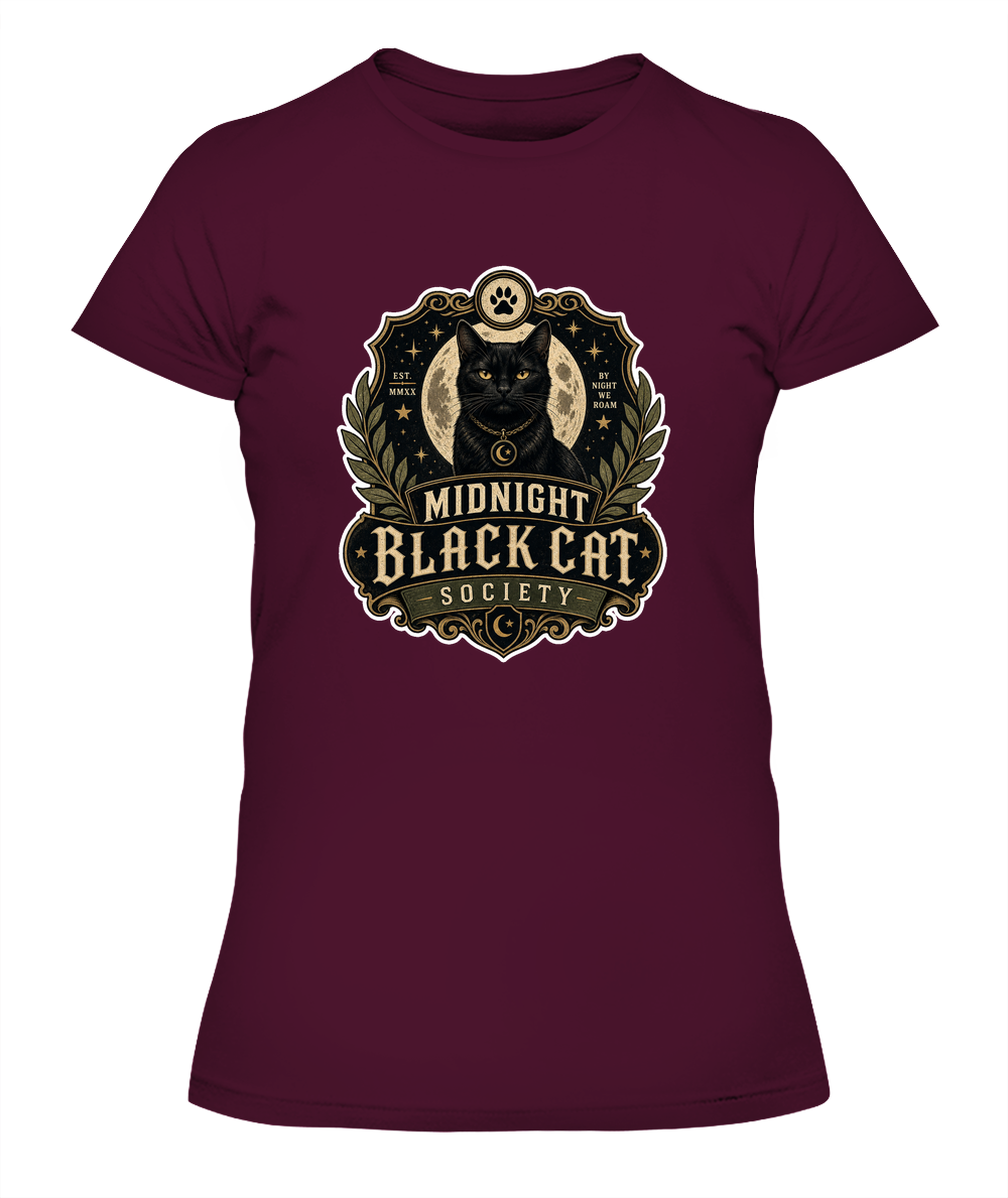 Midnight Black Cat Society Ladies T-Shirt | Black Cat Lover Gift