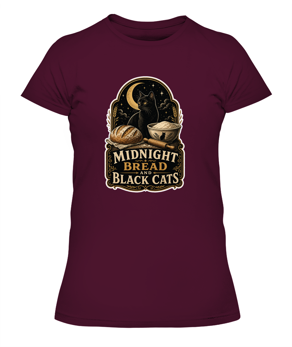 Midnight Bread and Black Cats Ladies T-Shirt | Black Cat Lover Gift