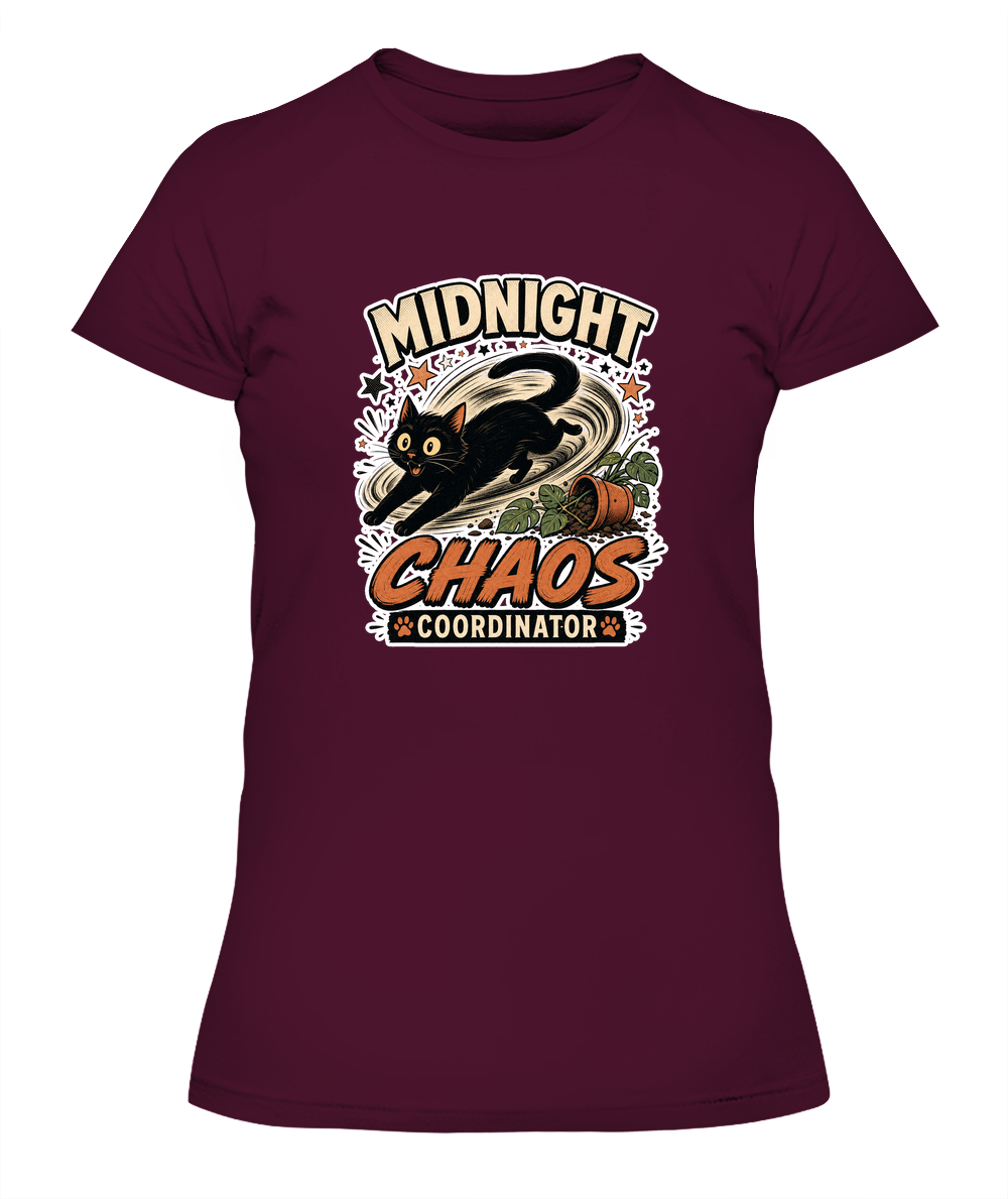 Midnight Chaos Coordinator Ladies T-Shirt | Black Cat Lover Gift