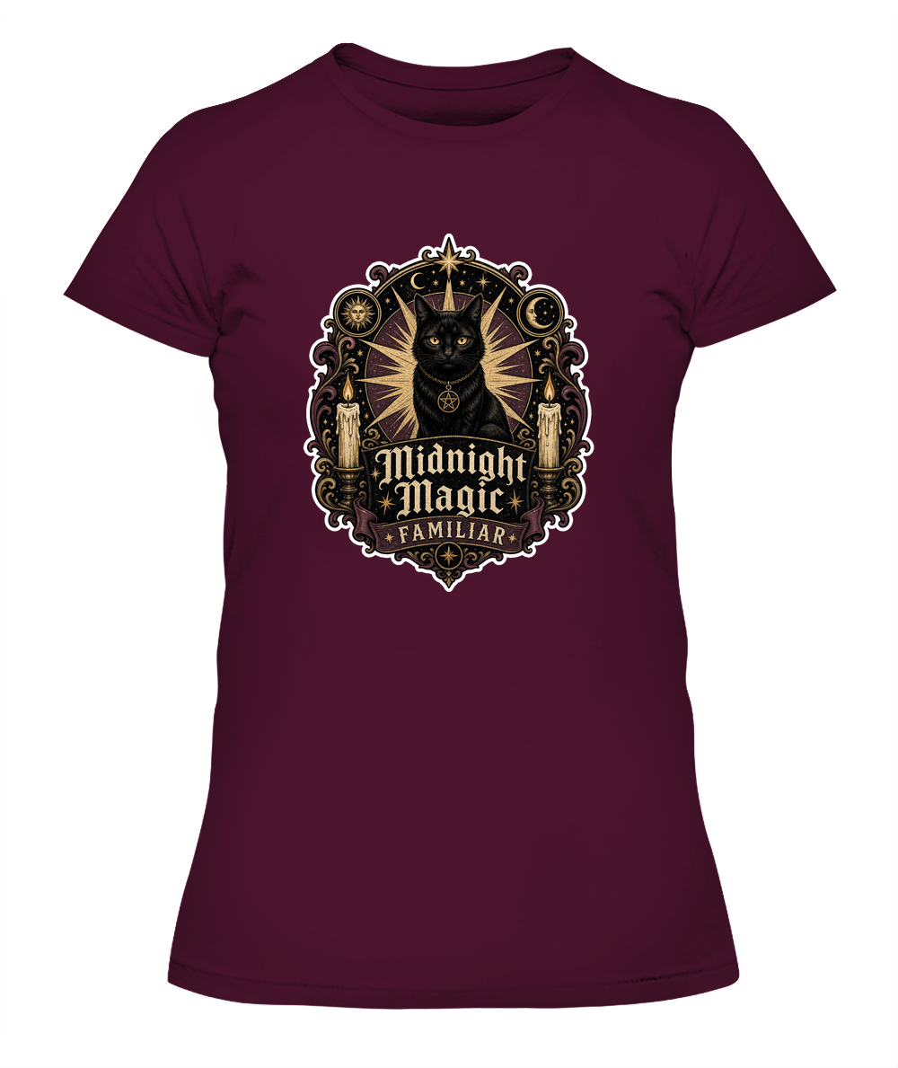 Midnight Magic Familiar Ladies T-Shirt | Black Cat Lover Gift