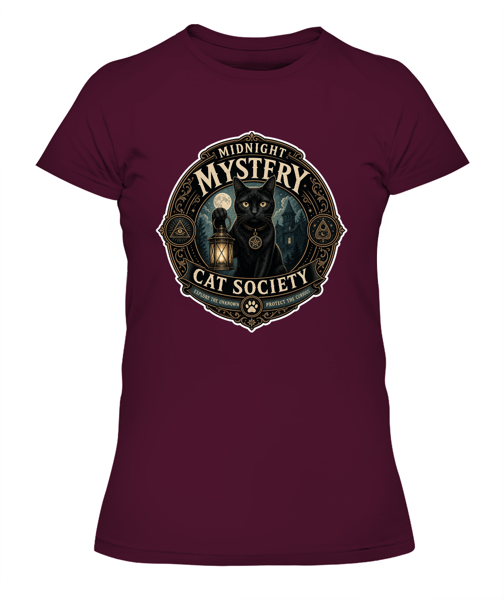 Midnight Mystery Cat Society Ladies T-Shirt | Black Cat Lover Gift