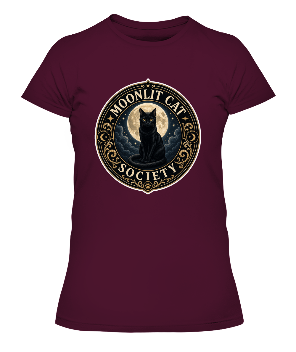 Moonlit Cat Society Ladies T-Shirt | Black Cat Lover Gift