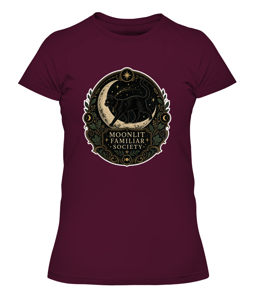 Moonlit Familiar Society Ladies T-Shirt | Black Cat Lover Gift
