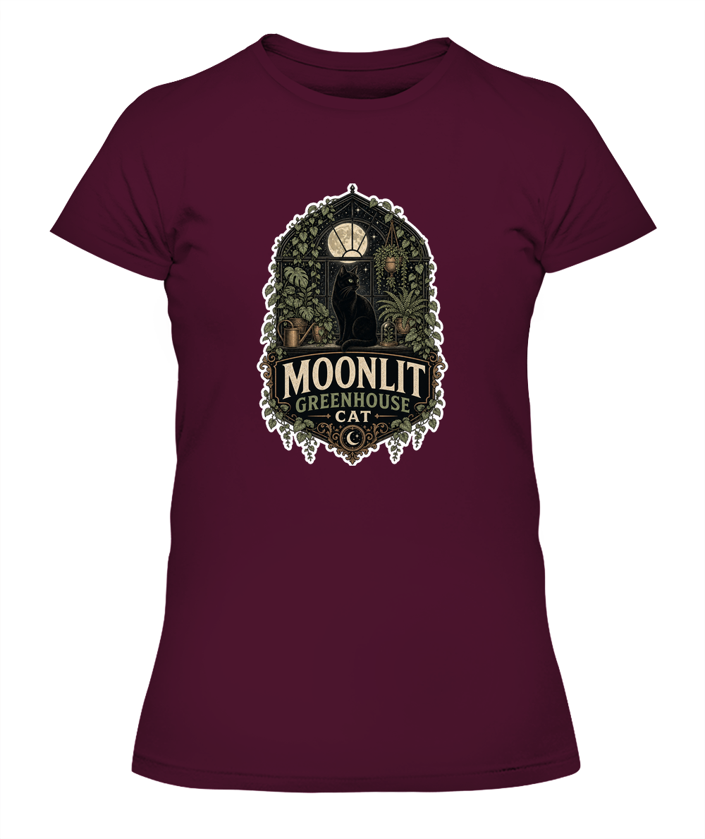 Moonlit Greenhouse Cat Ladies T-Shirt | Black Cat Lover Gift