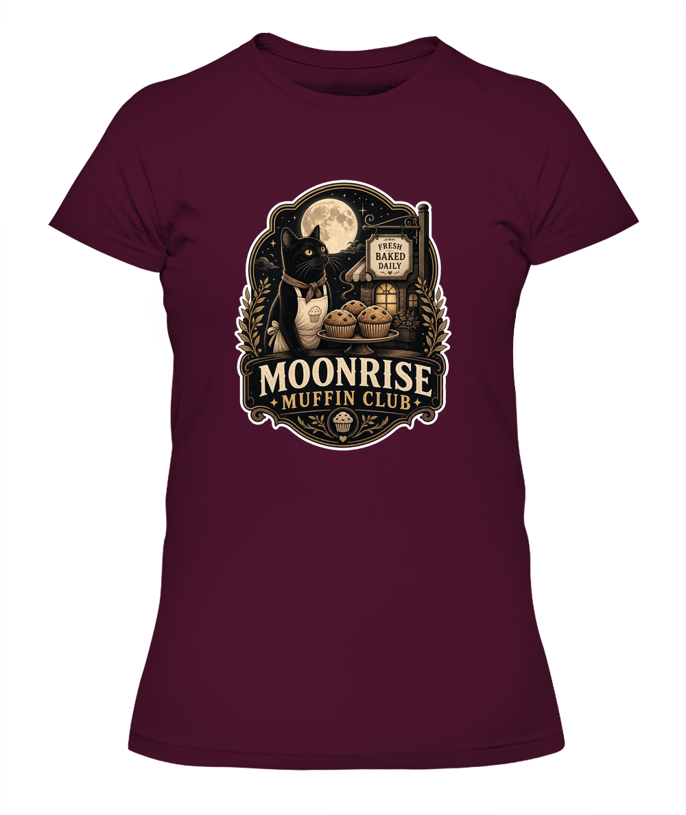 Moonrise Muffin Club Ladies T-Shirt | Black Cat Lover Gift
