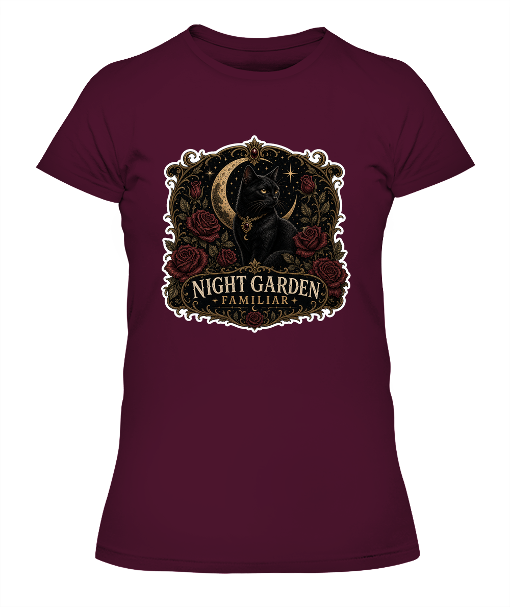 Night Garden Familiar Ladies T-Shirt | Black Cat Lover Gift