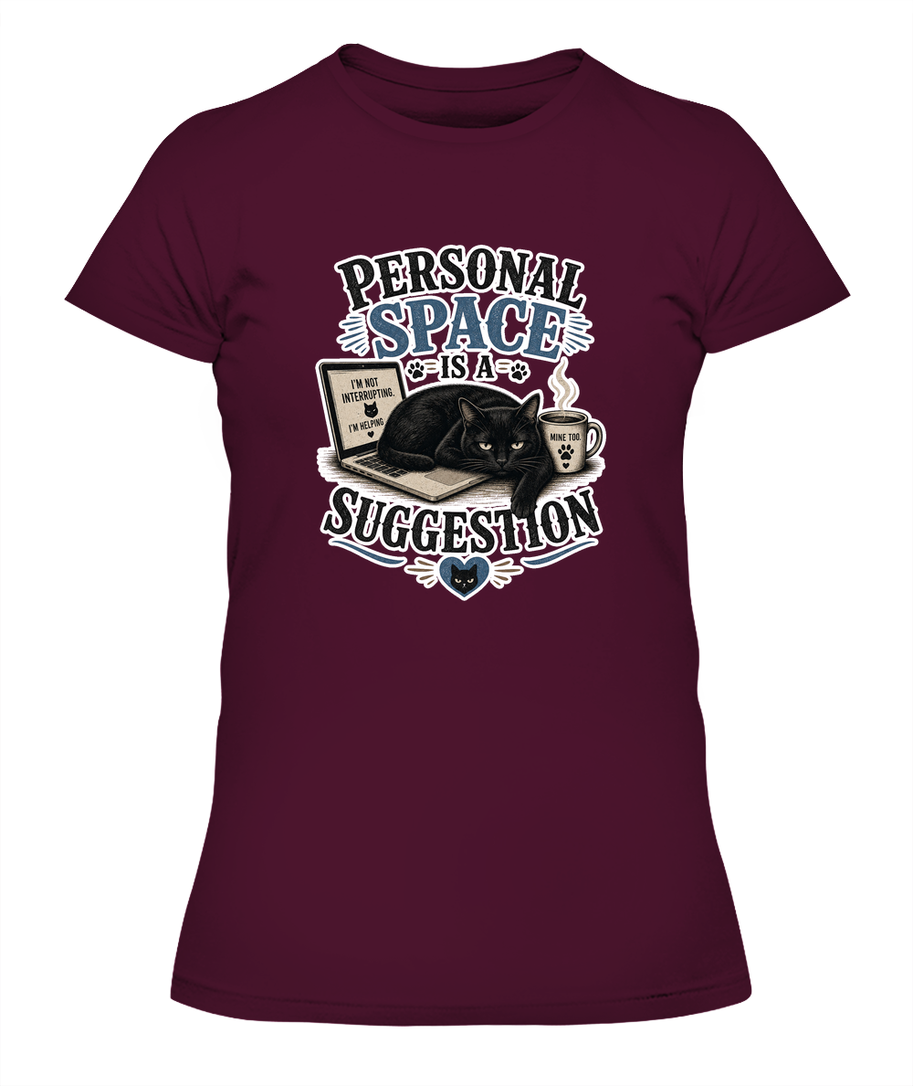 Personal Space is a Suggestion Ladies T-Shirt | Black Cat Lover Gift