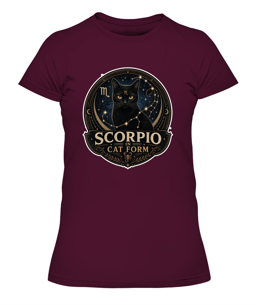 Scorpio in Cat Form Ladies T-Shirt | Black Cat Lover Gift