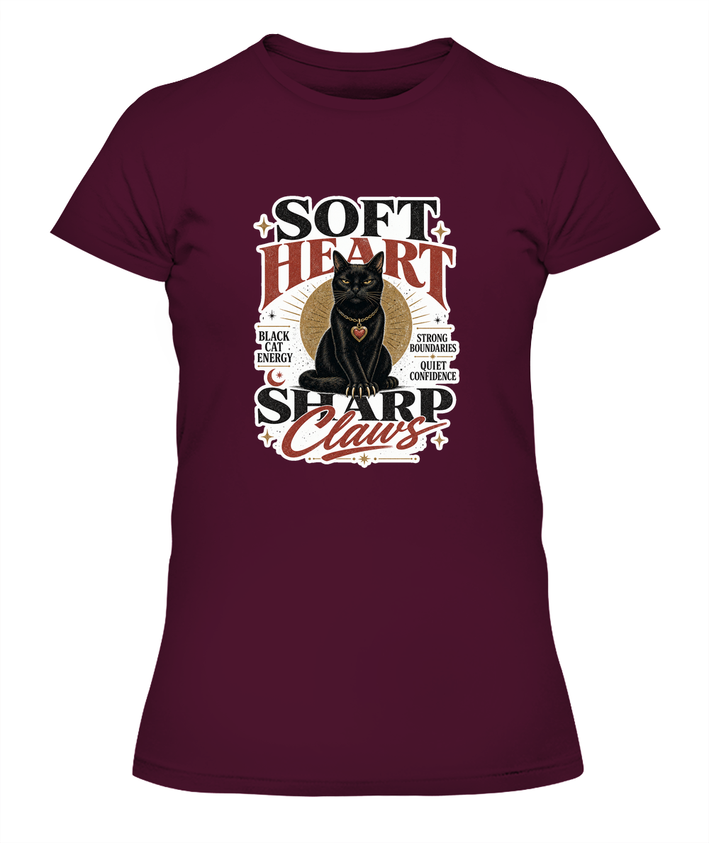Soft Heart Sharp Claws Ladies T-Shirt | Black Cat Lover Gift