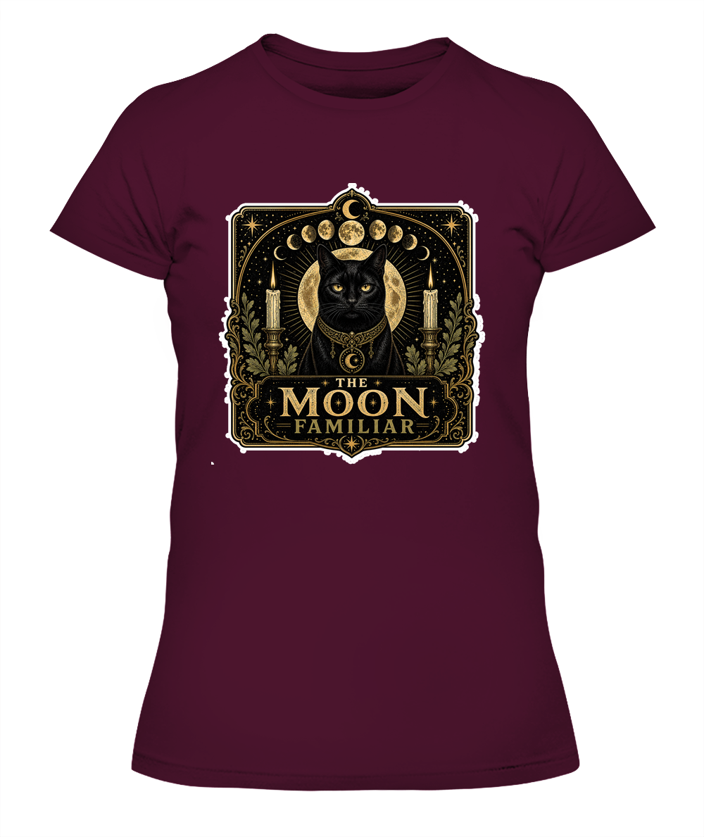 The Moon Familiar Ladies T-Shirt | Black Cat Lover Gift