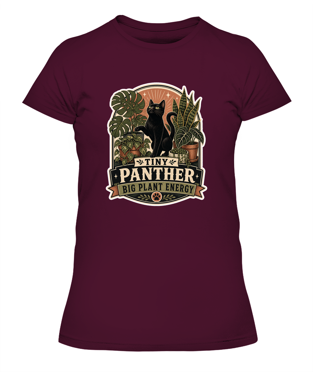 Tiny Panther Big Plant Energy Ladies T-Shirt | Black Cat Lover Gift