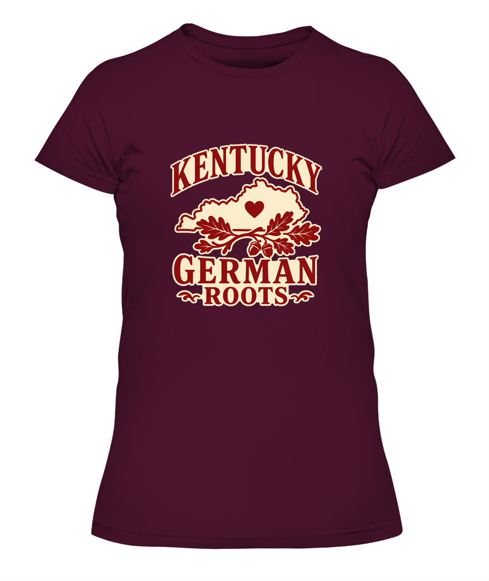 Kentucky German Roots — Lady's T-Shirt in Maroon