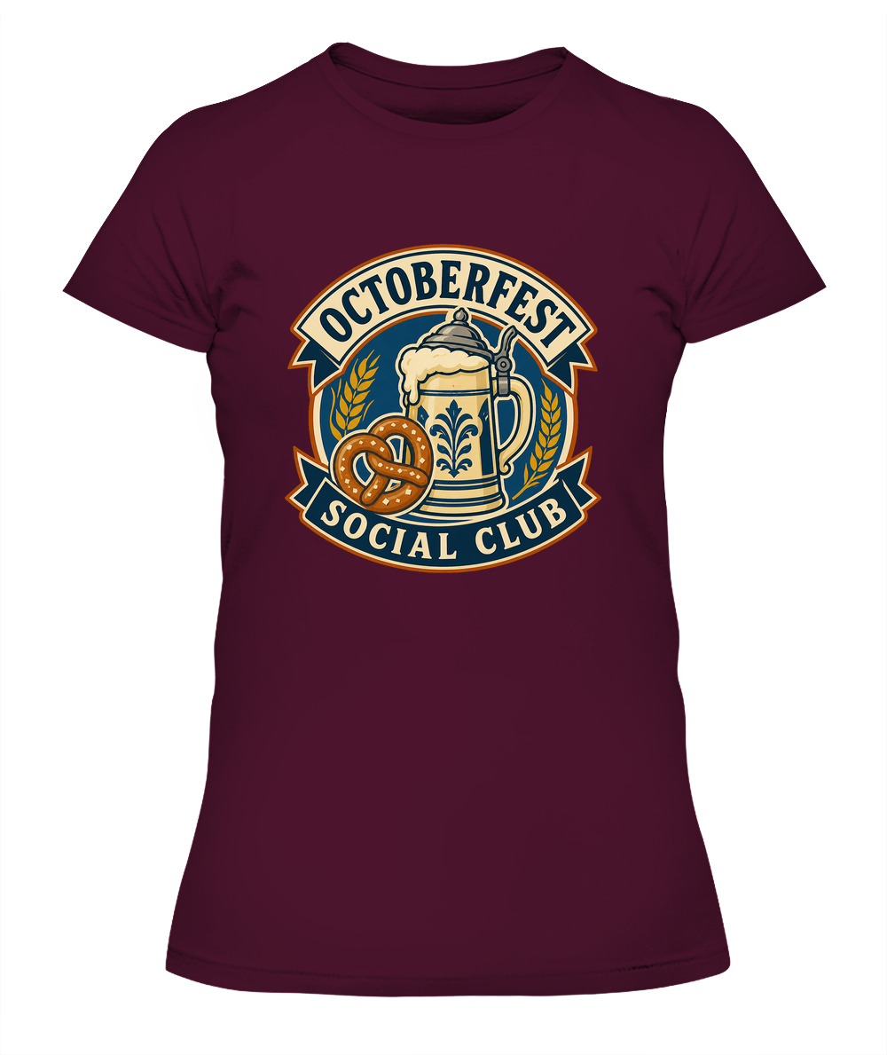 Octoberfest Social Club — Lady's T-Shirt in Maroon