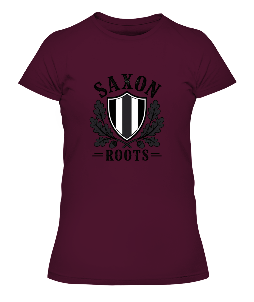 Saxon Roots — Lady's T-Shirt in Maroon