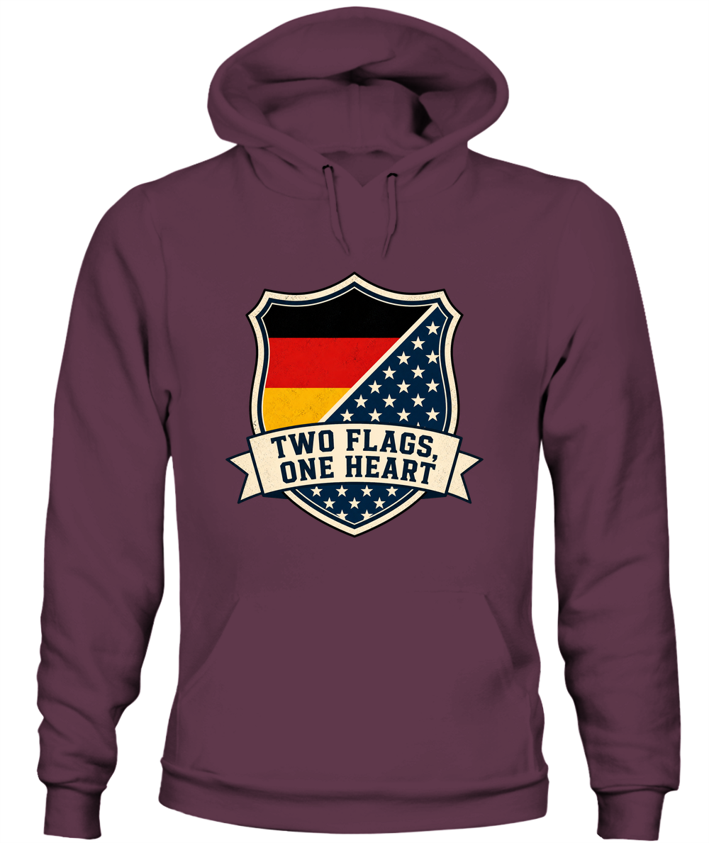 Two Flags, One Heart — Hoodie in Maroon