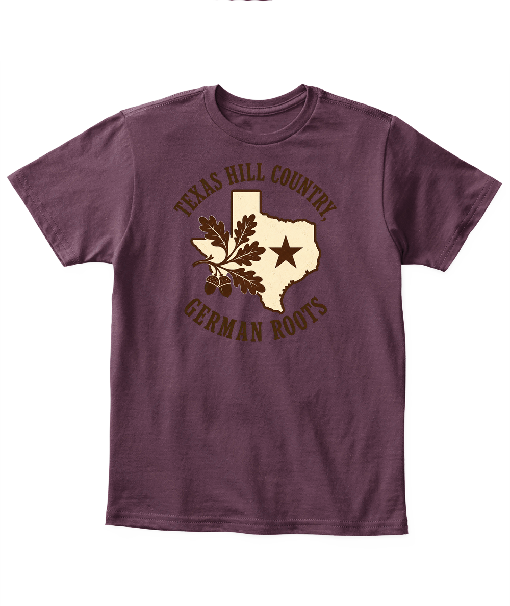 Texas Hill Country, German Roots — Kid's T Shirt in Maroon