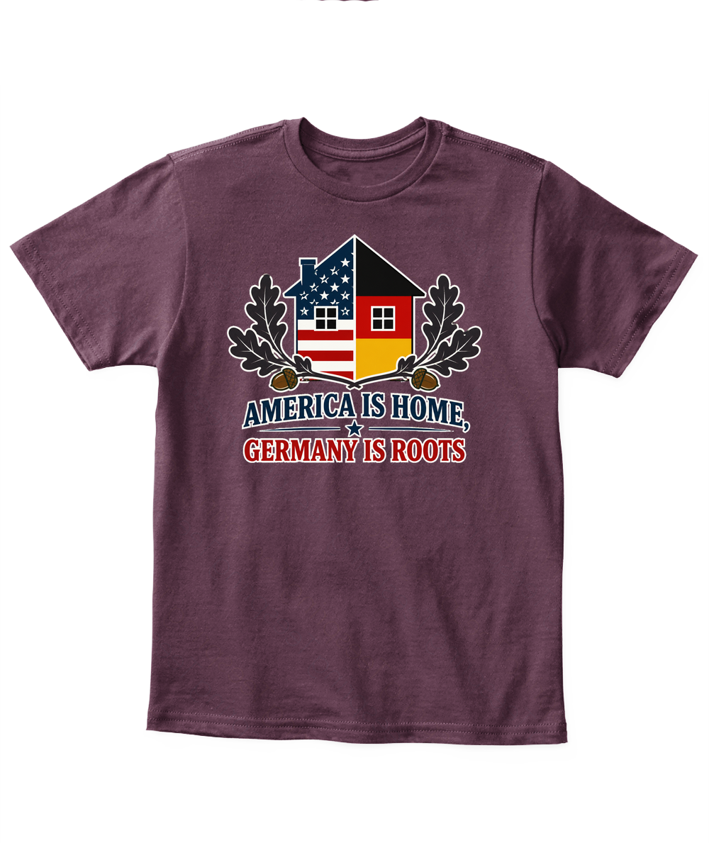America Is Home, Germany Is Roots — Kid's T Shirt in Maroon