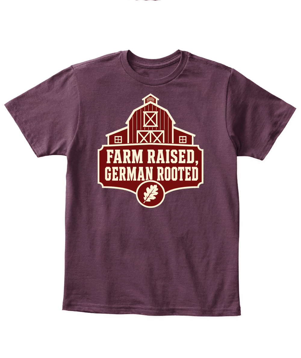 Farm Raised, German Rooted — Kid's T Shirt in Maroon
