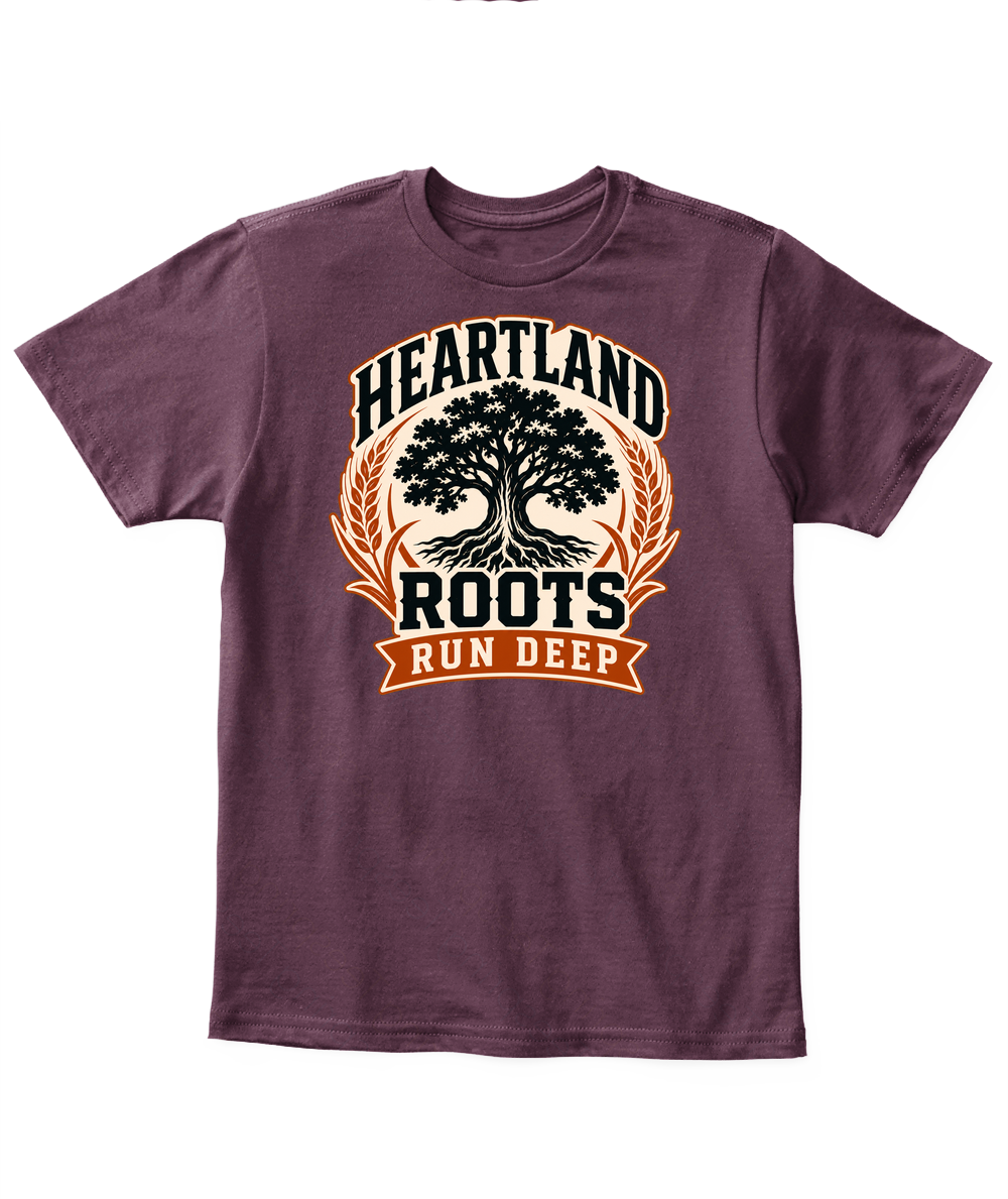 Heartland Roots Run Deep — Kid's T Shirt in Maroon