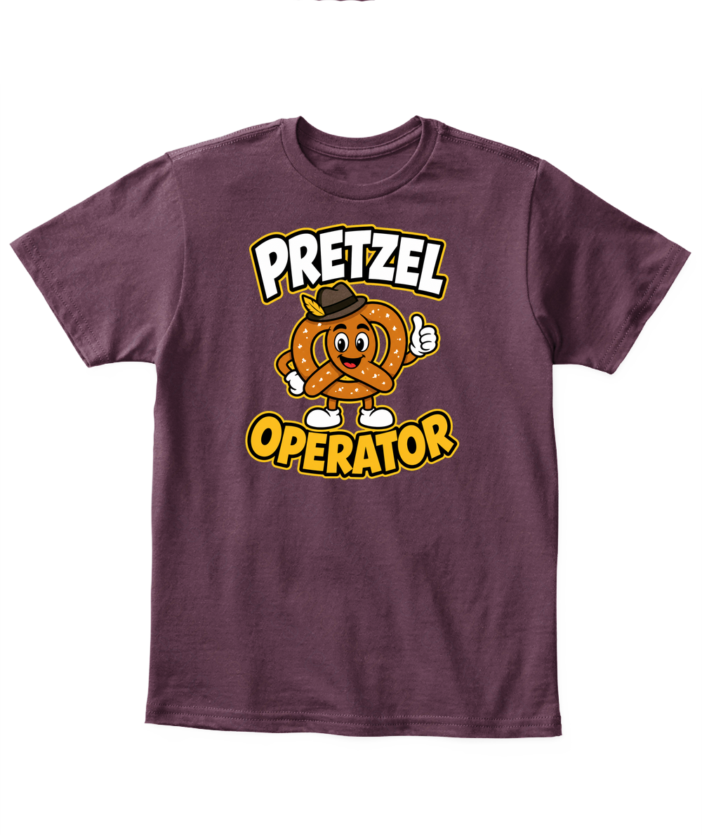 Pretzel Operator — Kid's T Shirt in Maroon