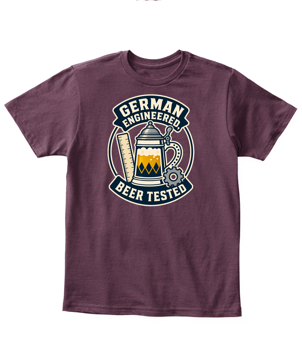 German Engineered, Beer Tested — Kid's T Shirt in Maroon